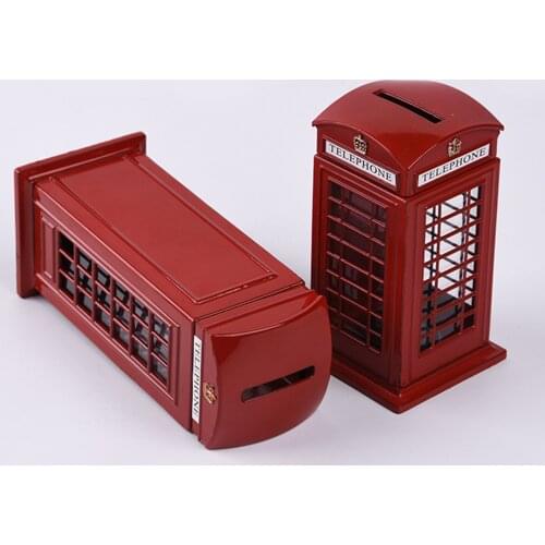 Metal Red British English London Telephone Booth Bank Coin Bank Saving Pot Piggy Bank Red Phone Booth Box Decor Container