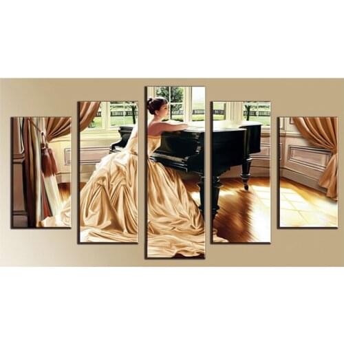 Multi-Picture 5D Full Square Round Diamond Painting Europe Piano Woman 5 Piece Puzzle Mosaic Christmas DecorationsZP-3942