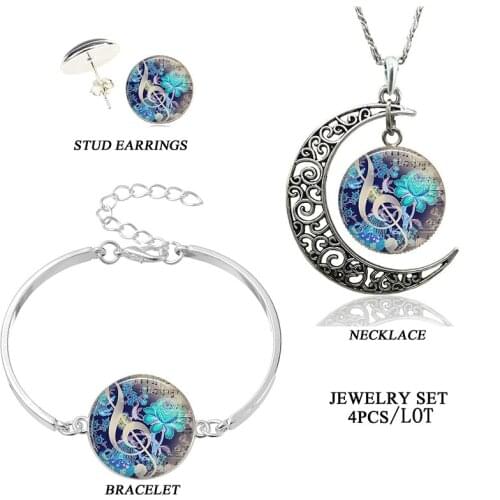 Music Note Necklaces Earings Bracelet Luxury Musical Jewelry Set for Women