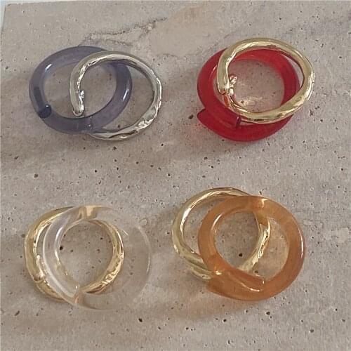 2021 New 2 pcs/set Cross Colorful Transparent Texture Resin Metal Rings Set for Women Girls Jewelry Gifts