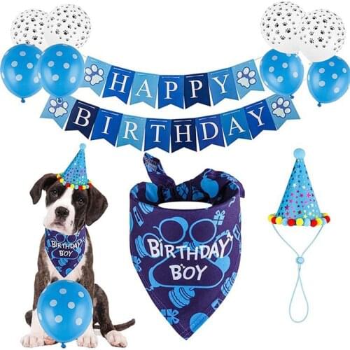 Happy Birthday Banners Set Pet Birthday Party Blue Theme Fashion Balloon Decoration For Home Ornaments Decoration Dogs Supplies
