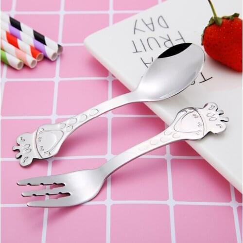 Stainless Steel Children Cutlery Set Giraffe Handle Dessert Spoon Fruit Salad Fork Ice Cream Scoop Flatware Set Coffee Spoon