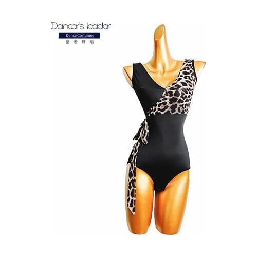 2020 new latin one-piece blouse women all-match one-piece simple leopard print tie dance suit