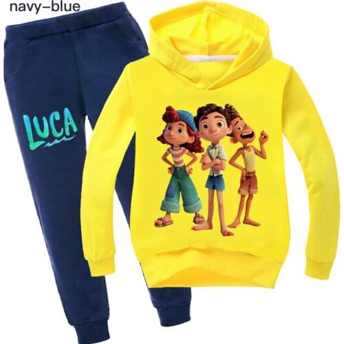 New 2 Piece Set 2021 Movie Luca Hoodies T-shirt+Pants Suit for Teens Girl Boys Cartoon Anime Sweatshirt Suit Autumn Kids Clothes