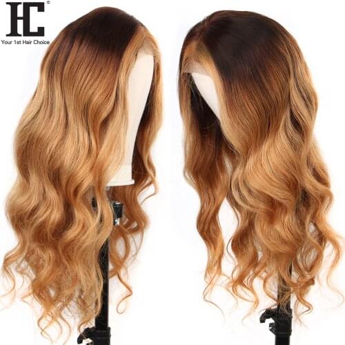 Glueless 13x4 Lace Front Wig Brazilian Body Wave Ombre Honey Blonde 4/27 Lace Wigs Pre Plucked Remy Human Hair Wig 150% HC