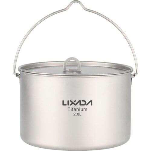 Lixada 2.8L Titanium Pot Camping Fry Pan Camping Pot Ultralight Portable Hanging Pot with Lid Outdoor Camping Hiking Backpacking
