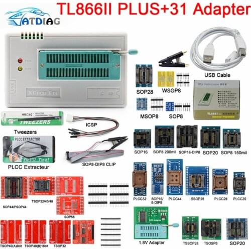 Newest Original V10.55 TL866II Plus Universal Programmer+31 Adapters+SOP8 IC Clip High speed Flash EPROM Programmer