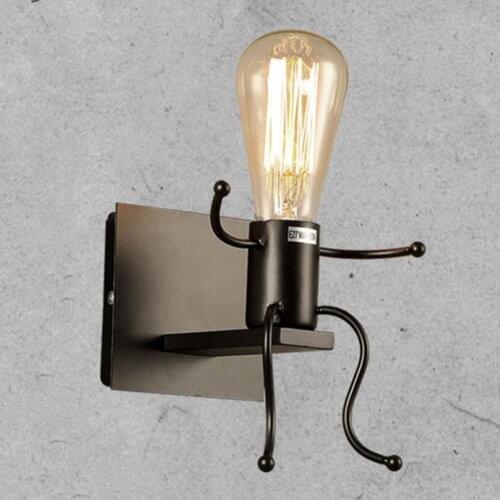 Retro Living Room Kids Bedroom Decor Bedside Iron Robot Wall Lamp Light Ornament