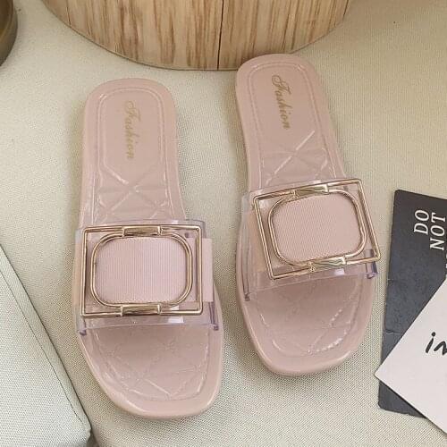 2020 Summer New Women Summer Flat slippers Fashion Square buckle beach slippers Candy color outdoor slippers Casual sandals TX82