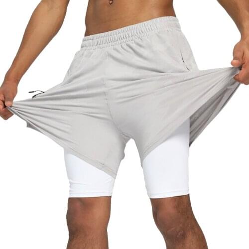 Men Bodybuilding Shorts 2 In 1 Summer Gym Workout Male Breathable Mesh Quick Dry Jogger Fitness Beach Short Pants