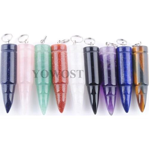 Random Mixed 5Pcs Natural Stone Dangle Pendants Beads Healing Bullet Shape Point Chakra Amethysts Crystal Opal Blue Sand QBN346