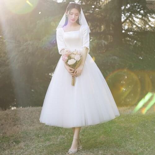 Wedding Dress For Women With Sleeve Puffy Skirt Half Sleeves formal robe mariage Vestidos de Novia bridal dress vestido de festa