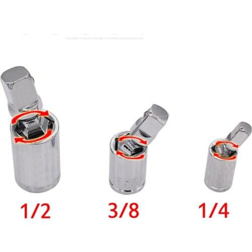 1/4" 3/8" 1/2" Universal Joint Set Ratchet Angle Extension Bar Socket Adapter Manual and Pneumatic Bendable Adapter Socket Tools