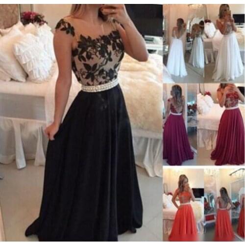 Formal Evening Dresses A Line Chiffon Lace Long Prom Gowns Sleeveless Party Dress Robe De Soiree Vestido Abiye Gece Elbisesi