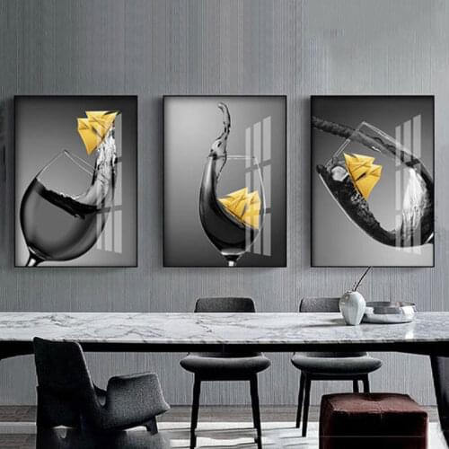 Wine glass with small boat canvas print painting dining room and kitchen modern home decoration flower pictures for walls