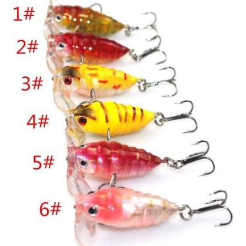 6Pcs 4cm 4.2g Cicada Popper Fishing Lure Japan Topwater 3D Eyes Hard Swimbait Hook Insect Popper Wobbler