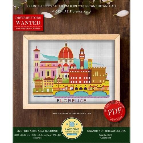 Hot Embroidery A3 Florence Color Photo to Cross Stitch Pattern Maker Free with 100% Cotton Floss & Free Shipping for Home Decor