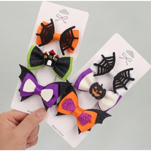 3Pcs/set Halloween Hair Clips for Baby Girls Bowknot Print Hairpin Kids Ornament Barrettes Party Headwear Hair Accessories 2021