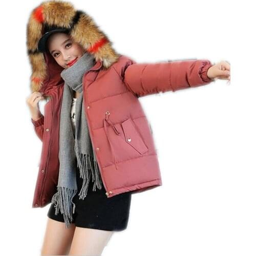 Sweet Top Winter Women Short Parkas 2018 Hooded Large Fur Collar Winter Coats Female Loose Thicken Outerwear Cotton Padded Q809