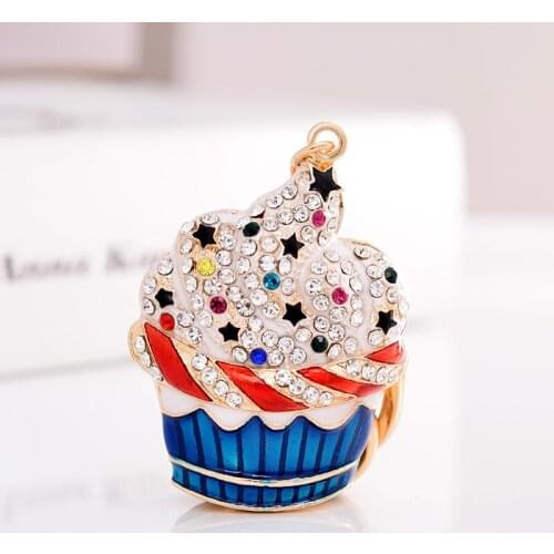 2019 Fashion Ice Cream Key Chain Crystal KeyChain Porte Clef Rabbit Fur Ball Key Ring Llaveros Chaveiros for Women CH3589