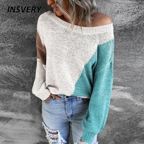 Autumn Winter Women Sweater Long Sleeve O Neck Fashion Knitted Sweater Women Casual Patchwork Loose Pullover Jumpers 2021