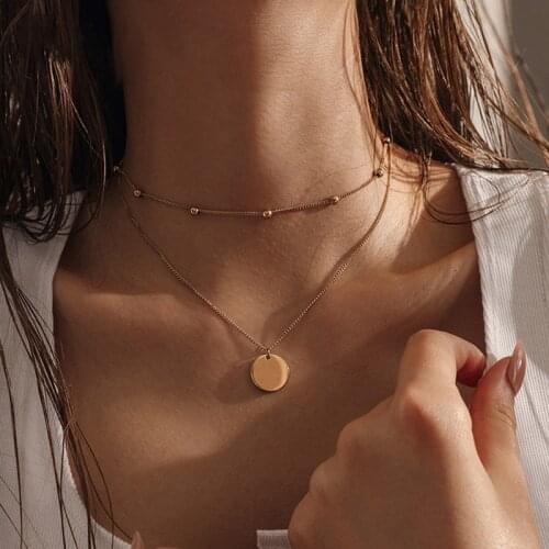 2021 Summer New Gold Color Double Layers Coin Charms Chokers Necklace For Women Sexy Clavicle Chain Necklace Jewelry Gift