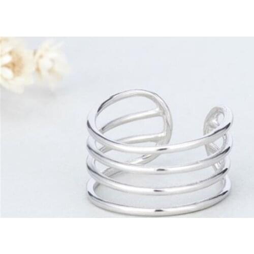 Season Gate 925 Sterling Silver Geometric ins Line Loop Multi-layer Creative Adjustable Size Open Ring for Women Girls SR037