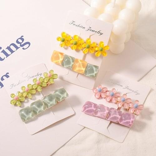2PCS/Set New Women Girls Cute Colorful Flower Barrettes Sweet Hair Ornament Clips Hairpins Headband Fashion Hair Accessories