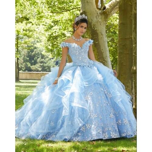 CloverBridal 2021 Romantic Floral Quinceanera Dresses Light Blue quinceañera de 15 Cinderella Birthday Ball Gown WQ9799