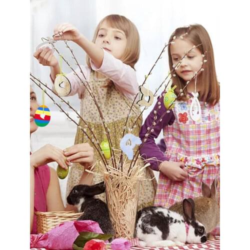 24/36pcs Easter Wood Ornaments Rabbit/Eggs/Birds/Cock&hen Hanging Ornaments Household Easter Decorations DIY Craft