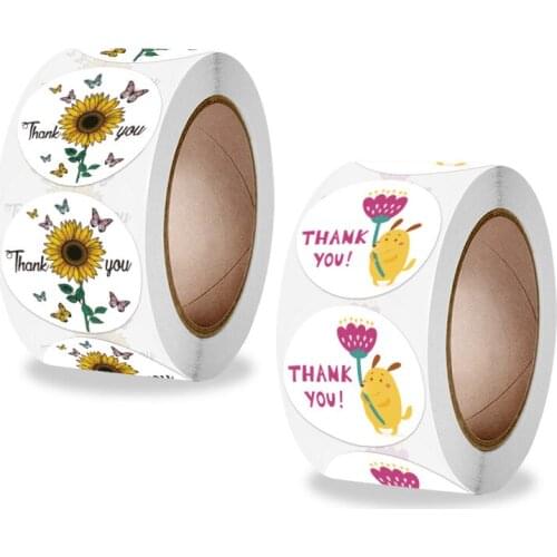 25mm Thank You Stickers Sunflower Animal Stationary Stickers Craft Decorations Gift Package Box Sealing Labels