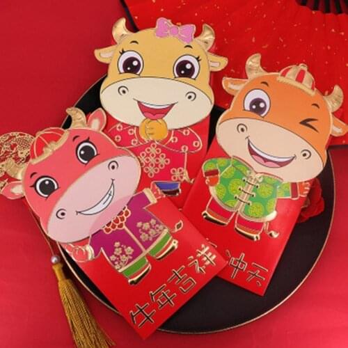 3Pcs Creative Thickened Zodiac Cattle Printing Lucky Money Bag Red Envelope Festive Party Supplies Gift Boxes