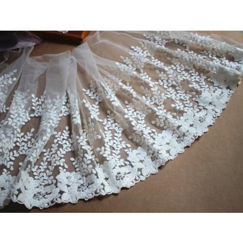 32cm 12.6" wide 3Yards/lot Cotton Handmade Off White Embroidery LaceTrim Bridal Wedding Lace Accessories