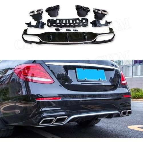 ABS Rear Bumper Lip Diffuser Spoiler with Exhaust Tips for Benz E Class W213 E200 E260 E300 2017-2019 E63 Style Diffuser