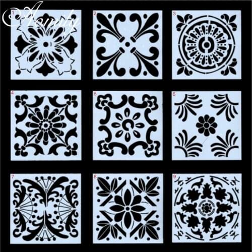 Amoliy 9pcs Lace Pattern Cake Stencils Spray Mold Walls Painting Scrapbooking Stamping Craft Mold Cake Decorating Tools Baking