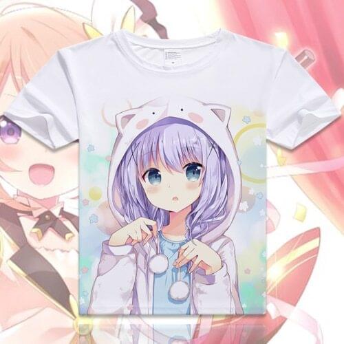 Free Shipping Is the Order A Rabbit? Kafuu Chino Cute Anime T Shirt Tee Summer Short Sleeve T-shirt Tops Unisex Cosplay S-XXXL