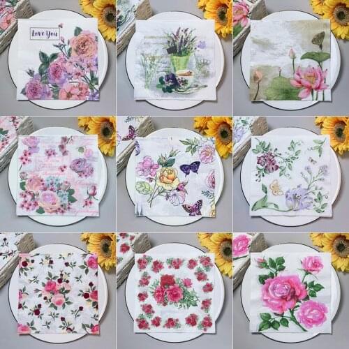 20Pcs/Pack Flower Butterfly Decoupage Paper Napkins Floral Serviette Paper Tissues for Wedding Xmas Party Decor Hot Sale