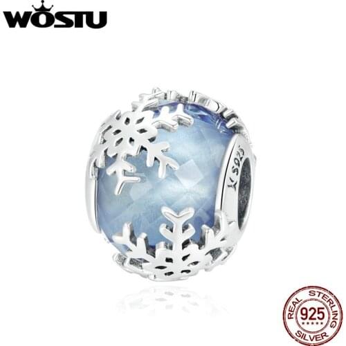 WOSTU Sterling Silver 925 Crystal Snowflake Beads for Women Jewelry Making Charm fit Original Bracelet DIY Beads Bijoux FIC1666
