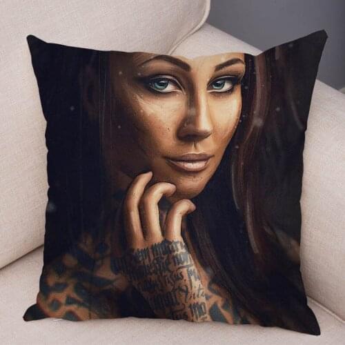 Super Sexy Tattoo Girl Pattern Pillowcase Dark Gothic 45 X 45 Cm Peach Skin Pillowcase Sofa Car Bed Home Pillowcase Decoration