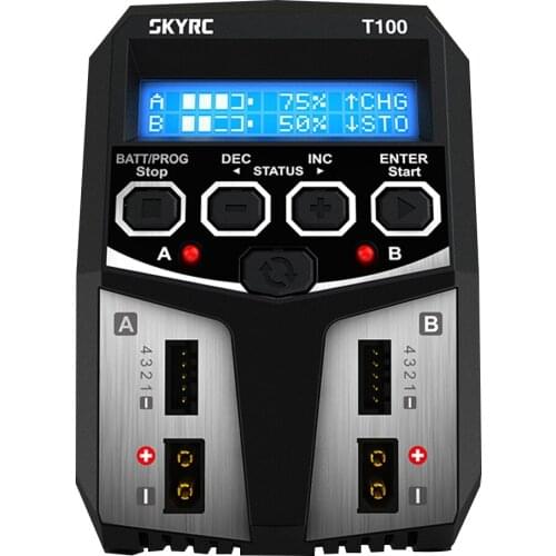 SKYRC T100 Dual Balance Charger 5A 100W AC100-240V XT60 Plug Dual Channel Charger for RC Car Boat Helicopter Airplane
