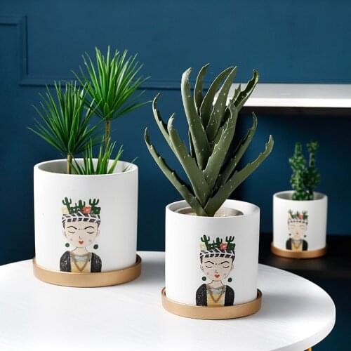 Ethnic Woman Planter-Ceramic Vase-Nordic Portrait Flower Pot With Base-Arts Home Decoration