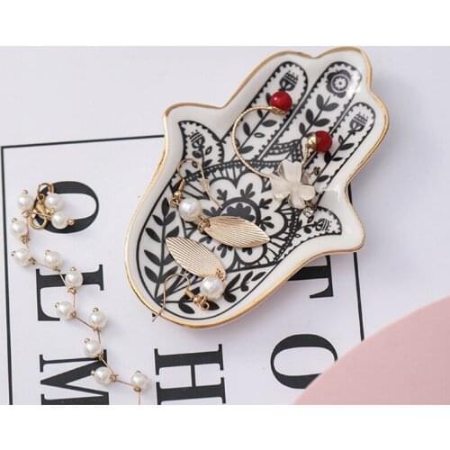 Ceramic Material Small Hand Shape Trinket Dishes Rings Dish Holder Small Jewelry Trays Decorative Plate Gifts for Friend