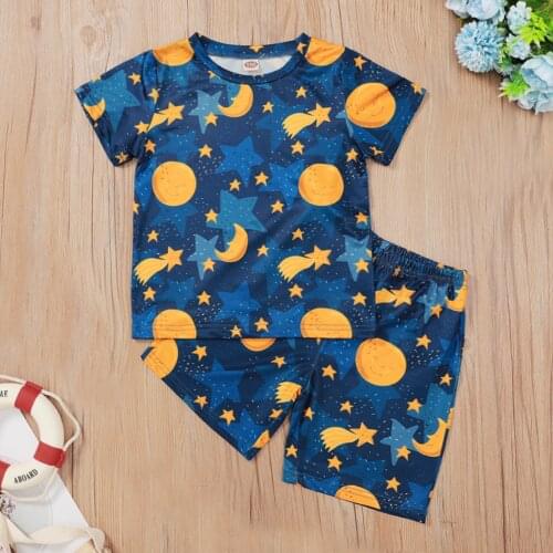 1-8Years Newborn Infant Baby Boys Short Sleeve Night sky moon Star Print Tops+Shorts Pyjamas Set pyjama bébé garçon Tracksuit M4