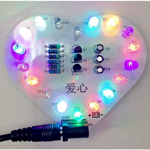 Colorful Heart-shaped LED Kit, Heart-shaped Running Water Flashing Light, Electronic Component Kit, Love Light KIT