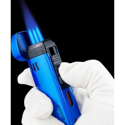 Guevara Metal Cigar Cigarette Tobacco Lighter Torch Jet Flame Refillable With Punch Smoking Tool Accessories Portable Gift Box