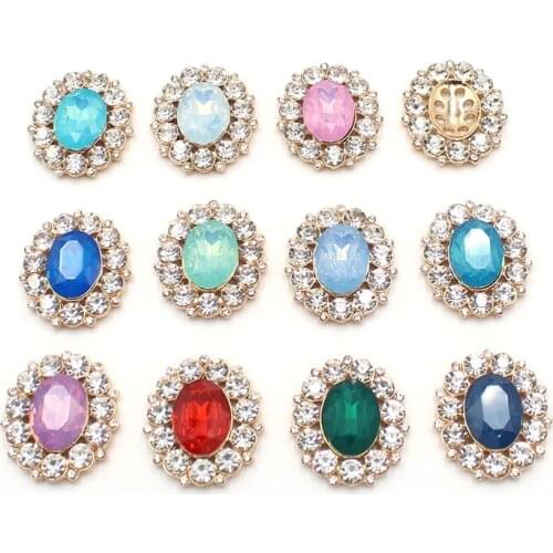 Metal Applique Sewing Decoration, 10Pcs 31*27MM Oval Rhinestone Button DIY Craft Decoration Accessories