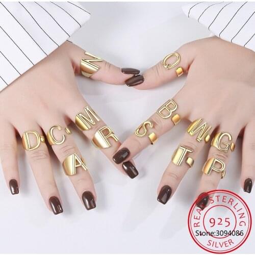 Minimalist 925 Sterling Silver Sweet 26 Letters A-Z Cocktail Opening Ring For Trend Women Fine Silver Jewelry DS924