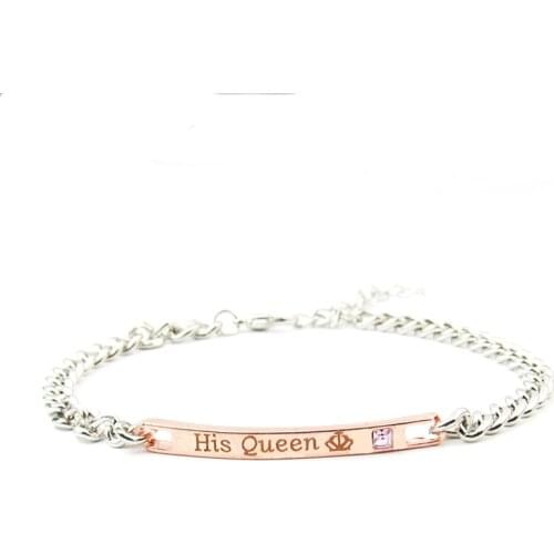 Fashionable DIY Her King His Queen Couple Bracelet Stainless Steel Crystal Crown Charm Bracelet for Women Men New Gold Silver