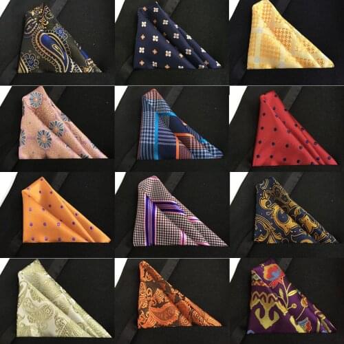 Fashion Silk Pocket Square 25*25cm Paisley Striped Floral Hanky For Man Business Wedding Blue Yellow Handerkerief Costume