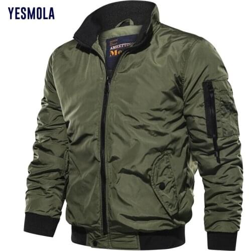 YESMOLA Mens Jacket Winter Casual Waterproof Coats Men Outerwear Brand Zipper Coat Stand-collar Flight Jacket